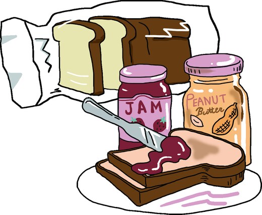 Illustration of ingredients for a peanut butter and jam sandwich